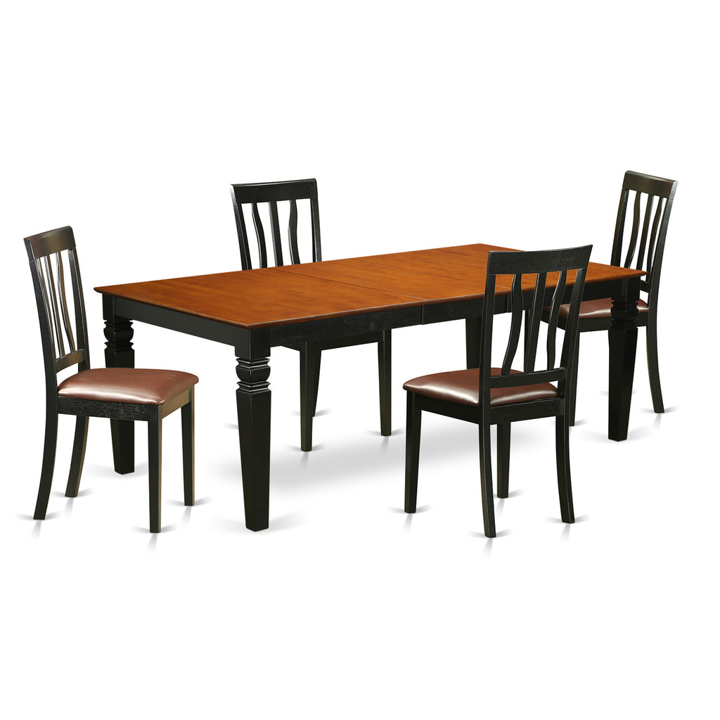 East West Furniture LGAN5-BCH-LC 5 Piece Dining Room Furniture Set Includes a Rectangle Kitchen Table with Butterfly Leaf and 4 Faux Leather Upholstered Chairs