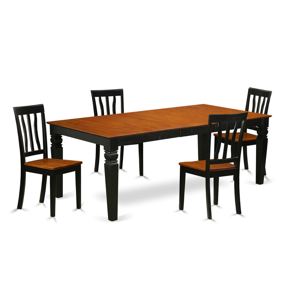 East West Furniture LGAN5-BCH-W 5 Piece Dining Room Table Set Includes a Rectangle Wooden Table with Butterfly Leaf and 4 Kitchen Dining Chairs