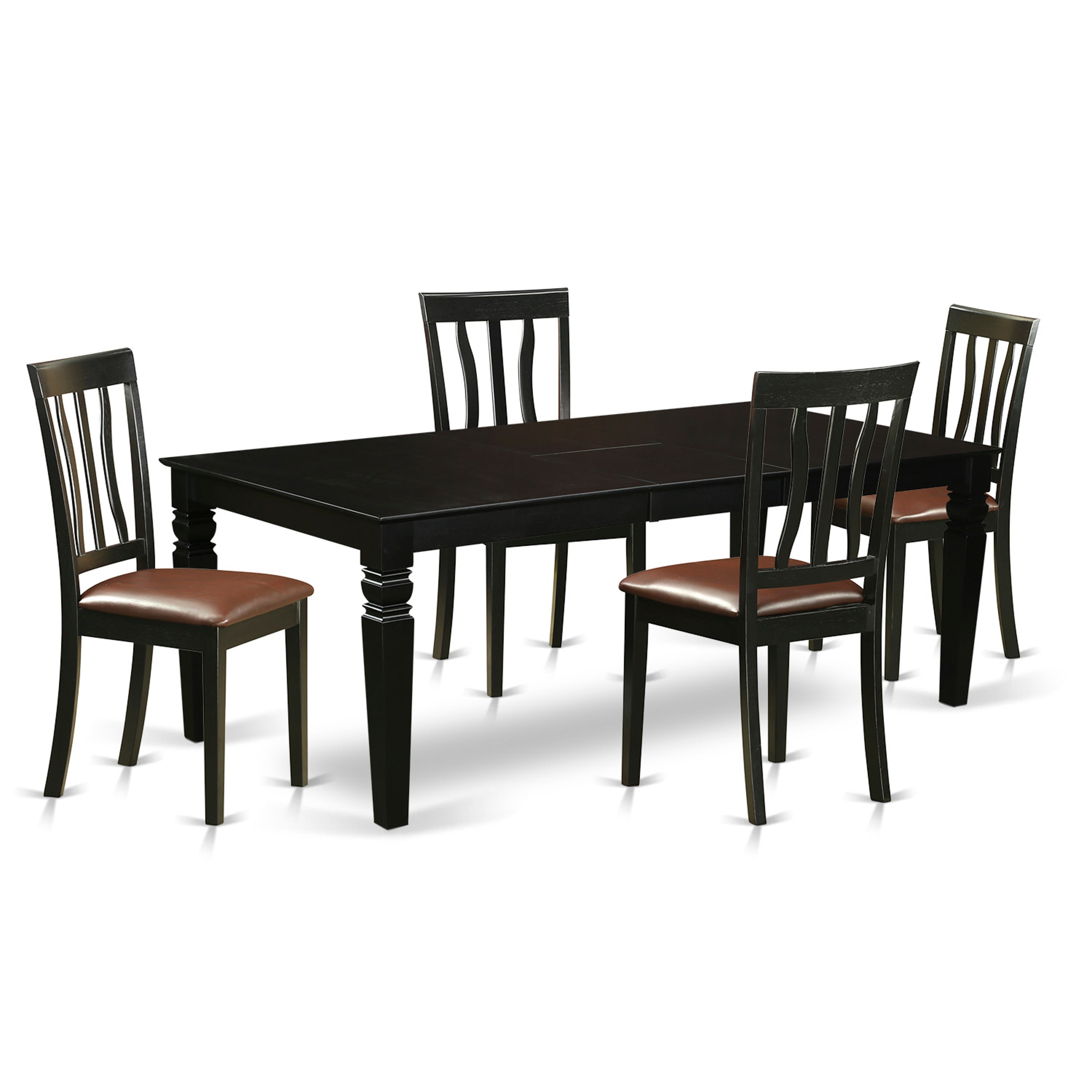 LGAN5-BLK-LC 5 Pc Kitchen table set with a Kitchen Table and 4 Leather Dining Chairs in Black