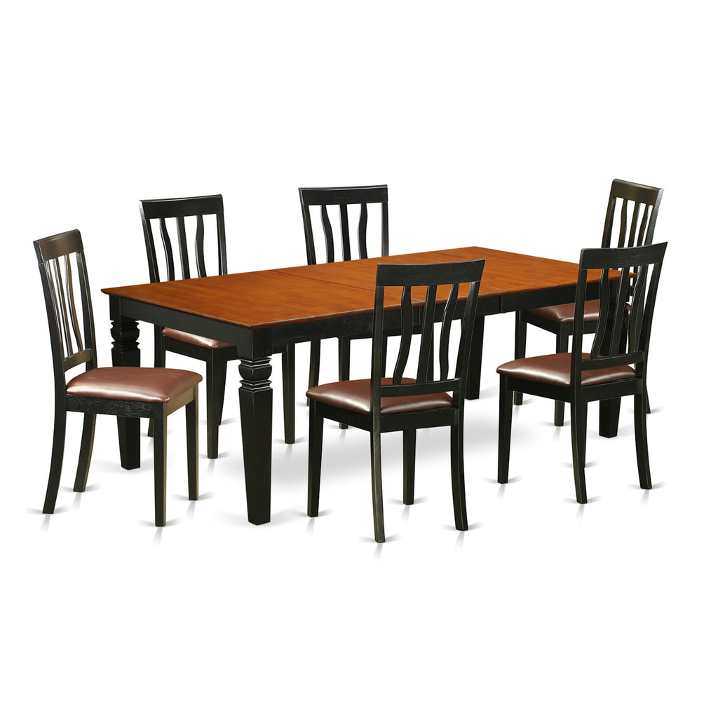 East West Furniture LGAN7-BCH-LC 7 Piece Dining Room Table Set Consist of a Rectangle Wooden Table with Butterfly Leaf and 6 Faux Leather Kitchen Dining Chairs