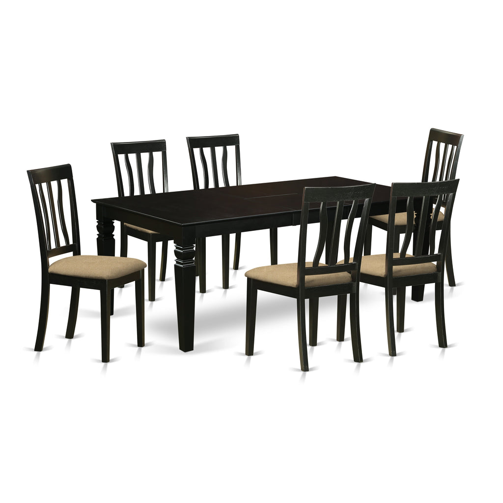 East West Furniture LGAN7-BLK-C 7 Piece Kitchen Table Set Consist of a Rectangle Dining Table with Butterfly Leaf and 6 Linen Fabric Dining Room Chairs