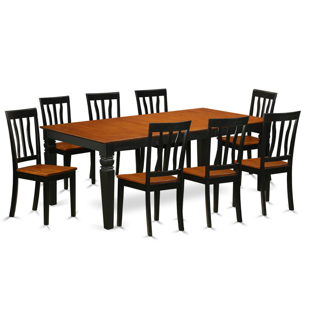 East West Furniture LGAN9-BCH-W 9 Piece Dining Table Set Includes a Rectangle Dining Room Table with Butterfly Leaf and 8 Wooden Seat Chairs