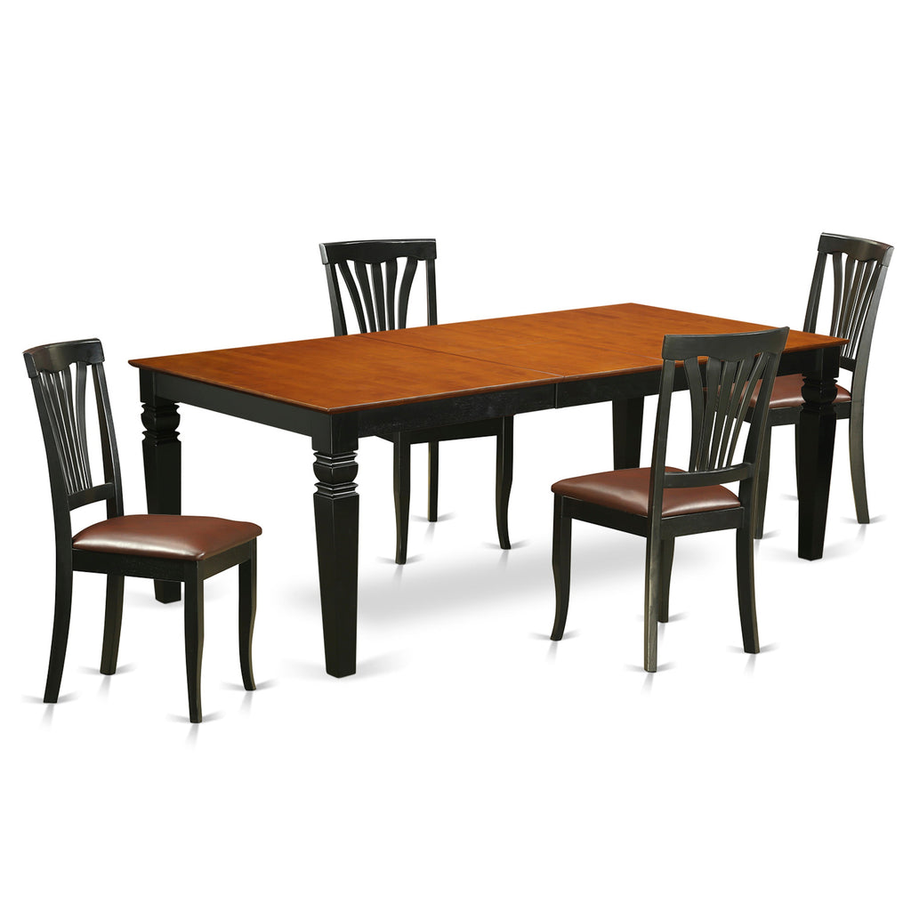 El juego de mesa de cocina de 5 piezas LGAV5-BCH-LC de East West Furniture incluye una mesa de comedor rectangular con diseño de hojas de mariposa y 4 sillas tapizadas en piel sintética.
