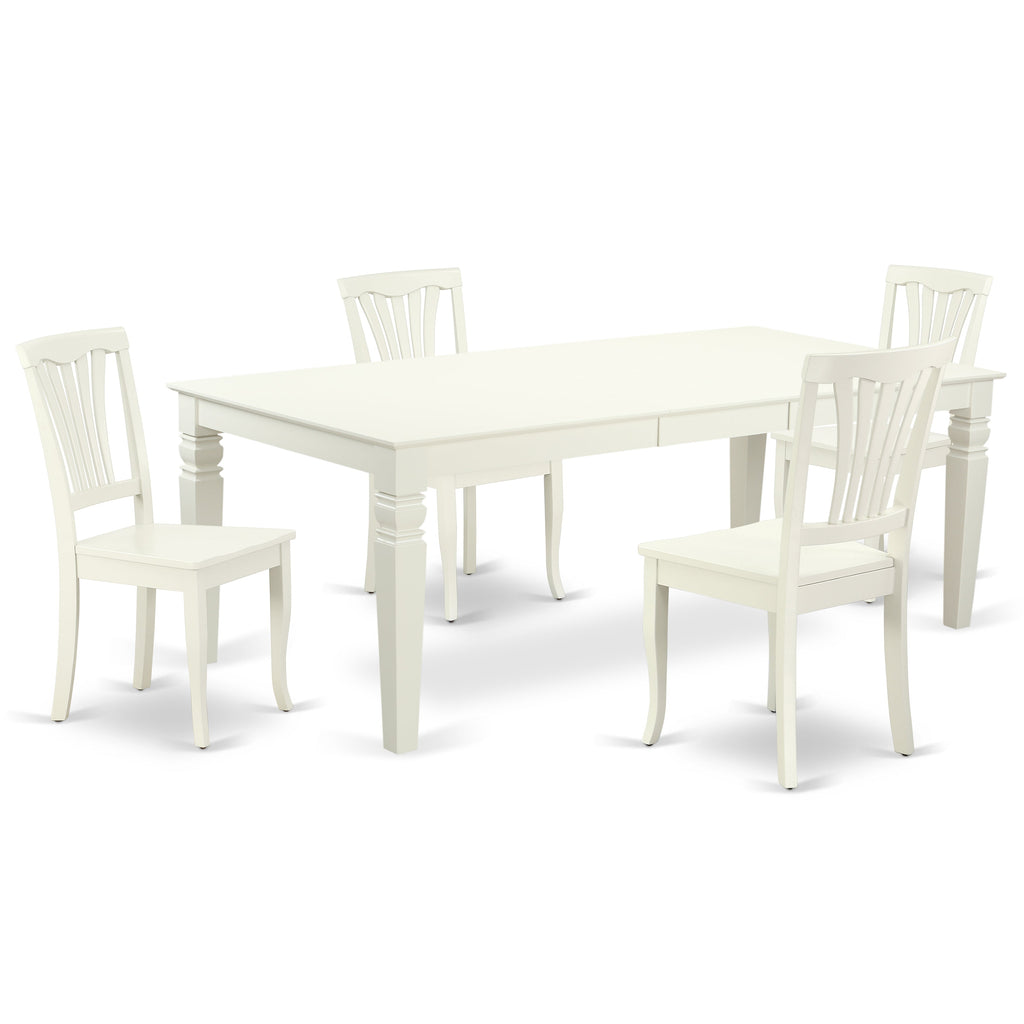 El juego de mesa de comedor moderno de 5 piezas East West Furniture LGAV5-LWH-W incluye una mesa rectangular de madera con diseño de hojas de mariposa y 4 sillas de comedor.