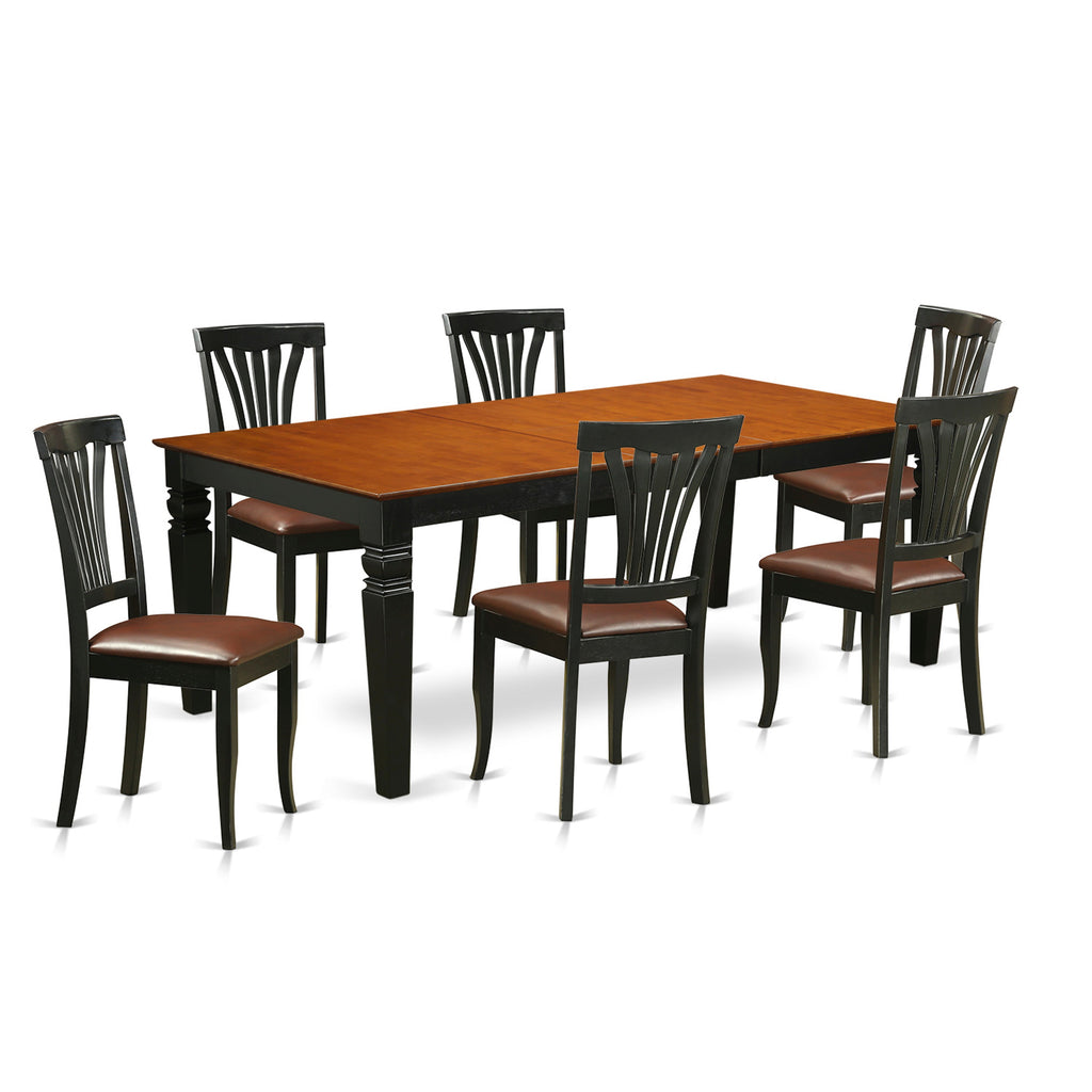 East West Furniture LGAV7-BCH-LC 7 Piece Dining Room Table Set Consist of a Rectangle Kitchen Table with Butterfly Leaf and 6 Faux Leather Upholstered Chairs