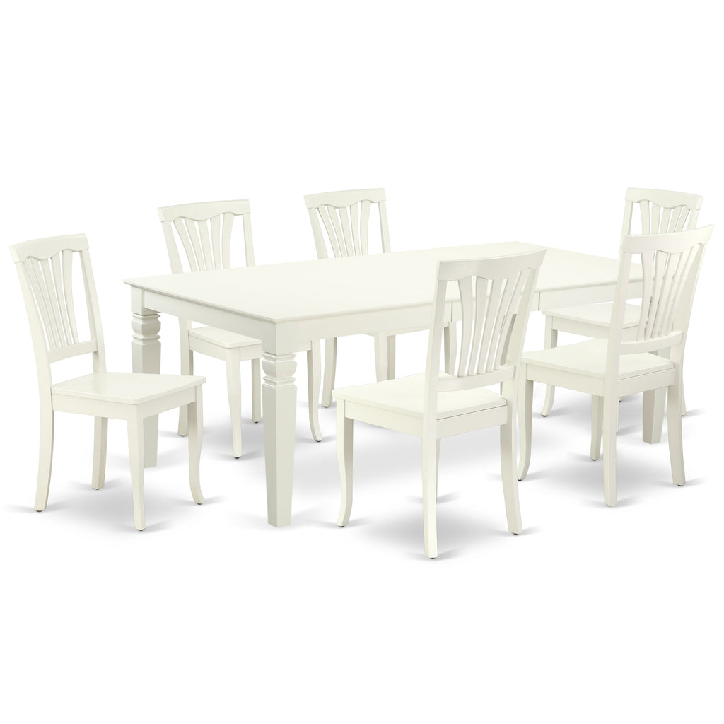 East West Furniture LGAV7-LWH-W 7 Piece Dining Room Table Set Consist of a Rectangle Kitchen Table with Butterfly Leaf and 6 Dining Chairs