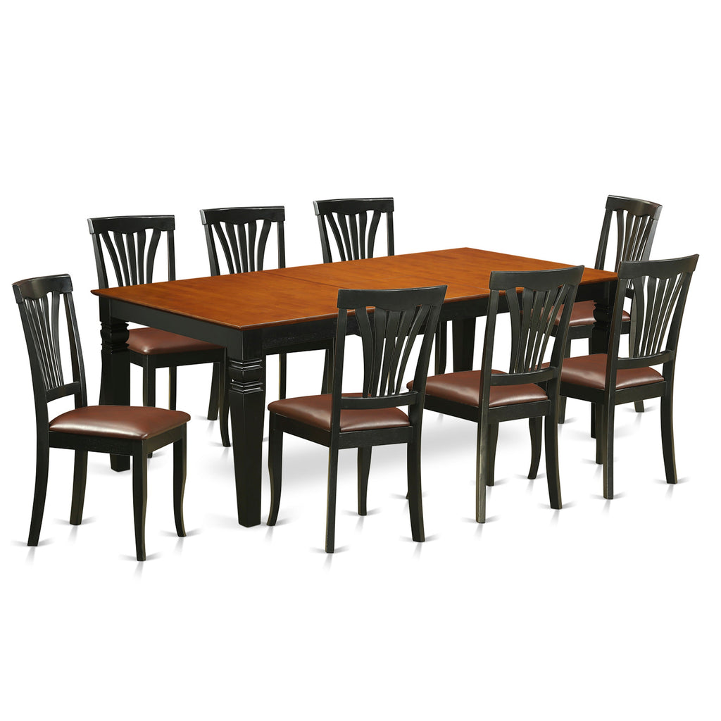 El juego de mesa de comedor East West Furniture LGAV9-BCH-LC de 9 piezas incluye una mesa de cocina rectangular con diseño de hojas de mariposa y 8 sillas de comedor tapizadas en piel sintética.