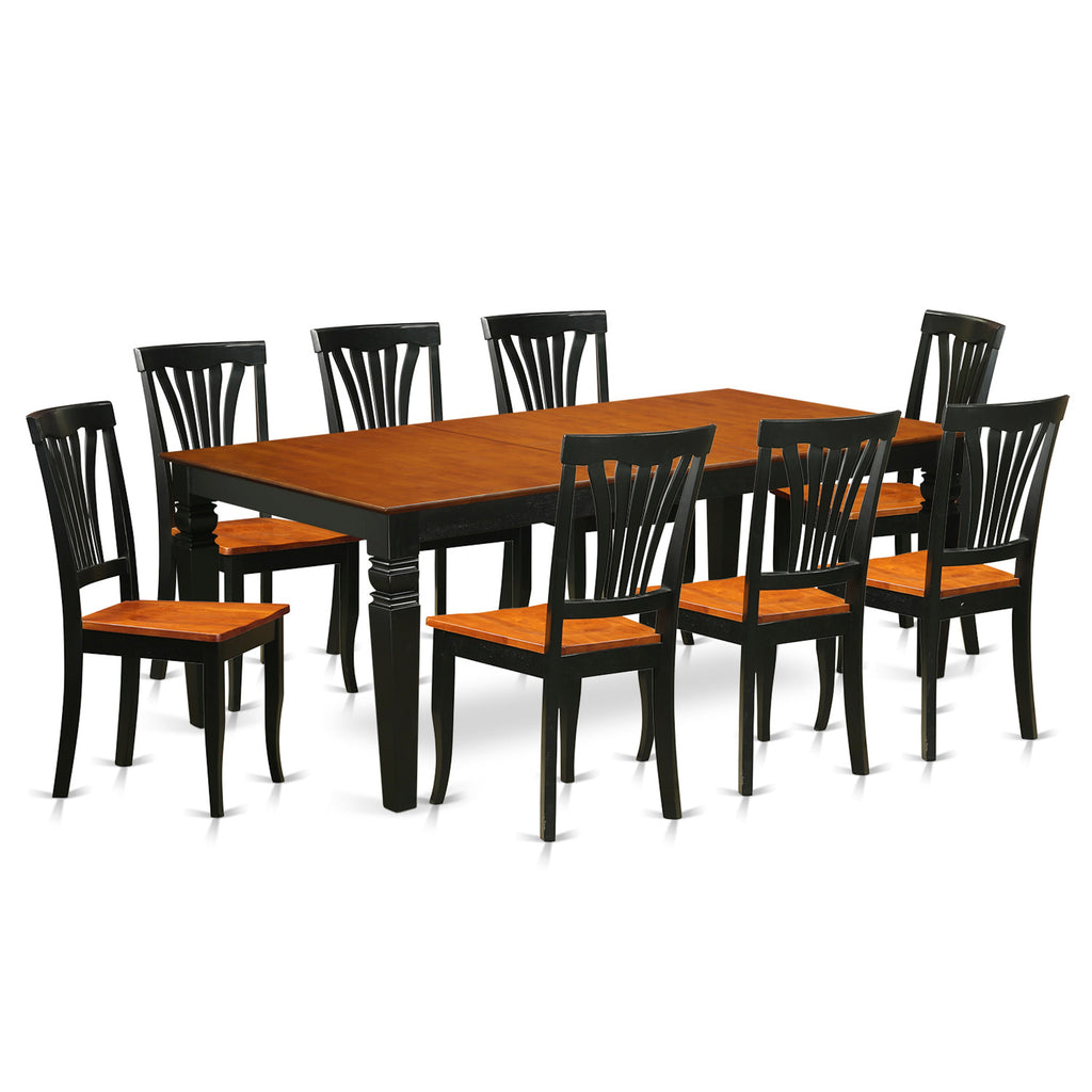 El juego de comedor East West Furniture LGAV9-BCH-W de 9 piezas incluye una mesa de cocina rectangular con diseño de hojas de mariposa y 8 sillas de comedor.