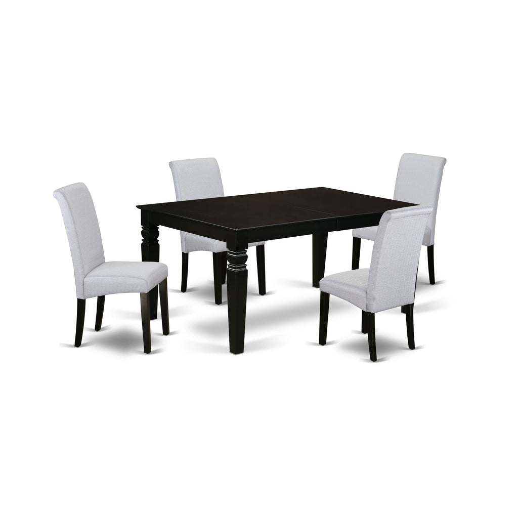 East West Furniture LGBA5-BLK-05 5 Piece Dinette Set Includes a Rectangle Dining Table with Butterfly Leaf and 4 Grey Linen Fabric Parson Dining Room Chairs