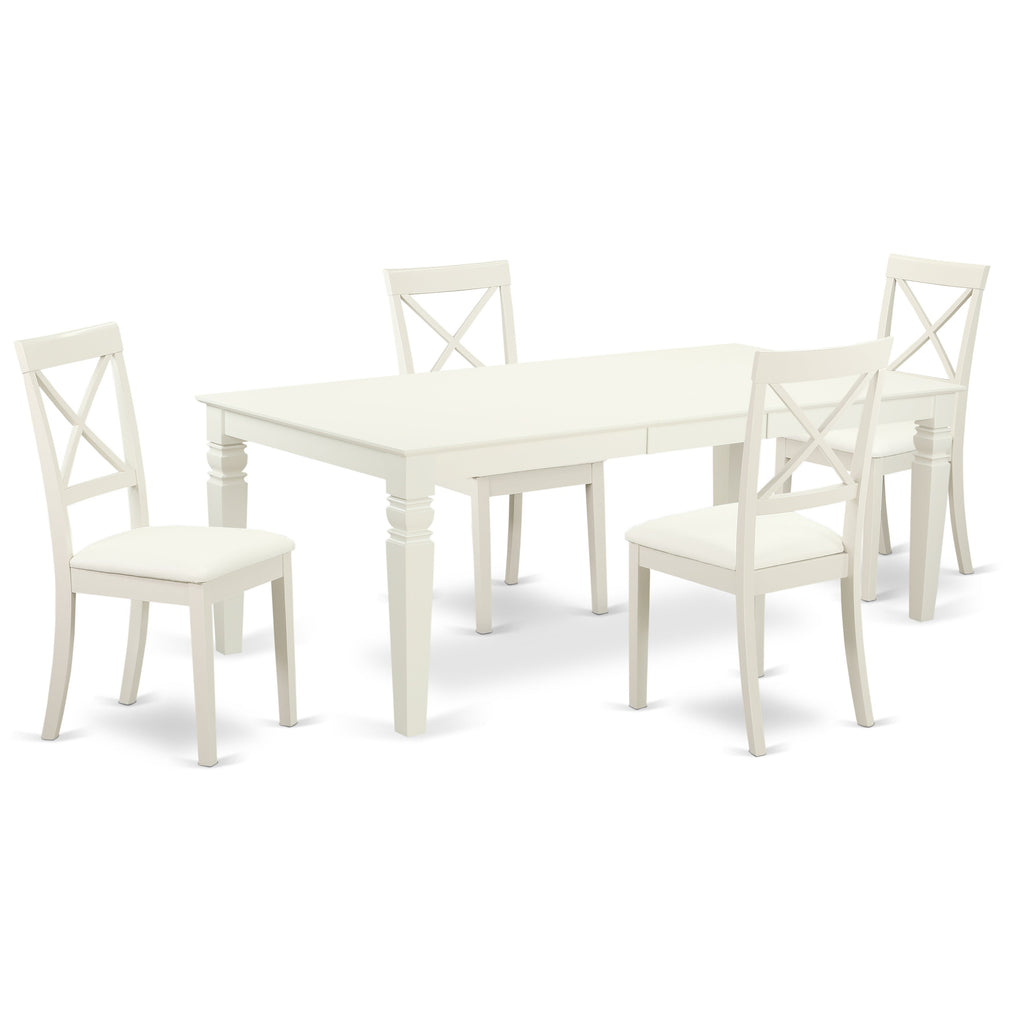 East West Furniture LGBO5-LWH-LC 5 Piece Dining Room Furniture Set Includes a Rectangle Kitchen Table with Butterfly Leaf and 4 Faux Leather Upholstered Chairs