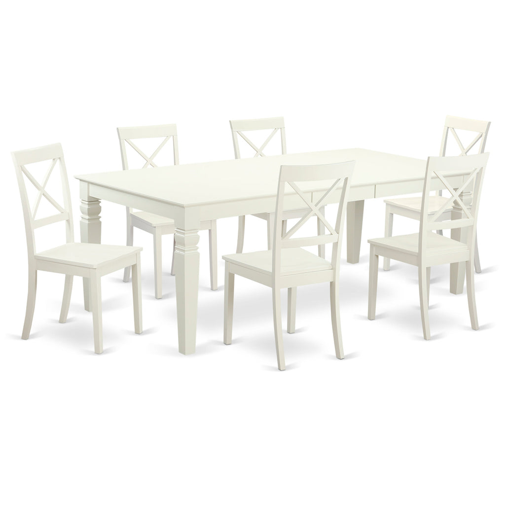 East West Furniture LGBO7-LWH-W 7 Piece Kitchen Table Set Consist of a Rectangle Dining Table with Butterfly Leaf and 6 Dining Room Chairs