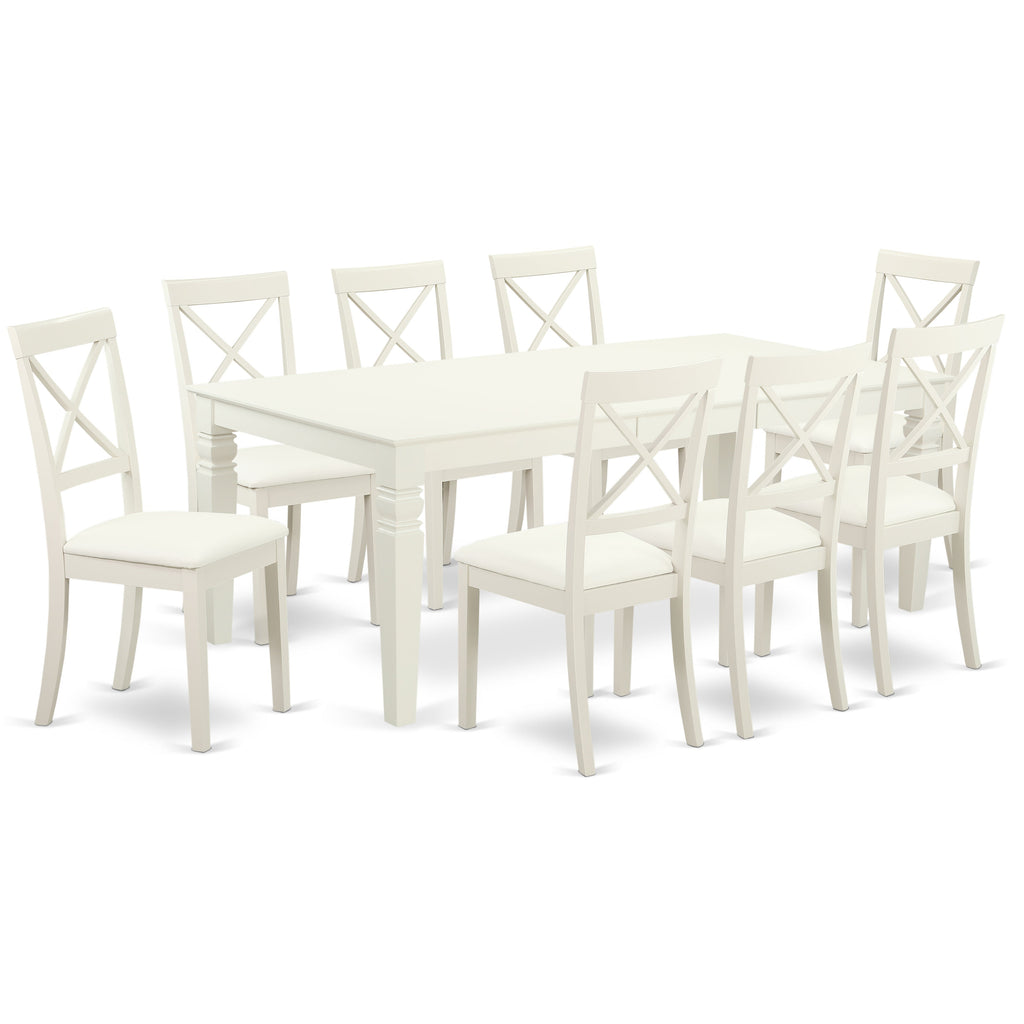 East West Furniture LGBO9-LWH-LC 9 Piece Kitchen Table Set Includes a Rectangle Dining Table with Butterfly Leaf and 8 Faux Leather Dining Room Chairs