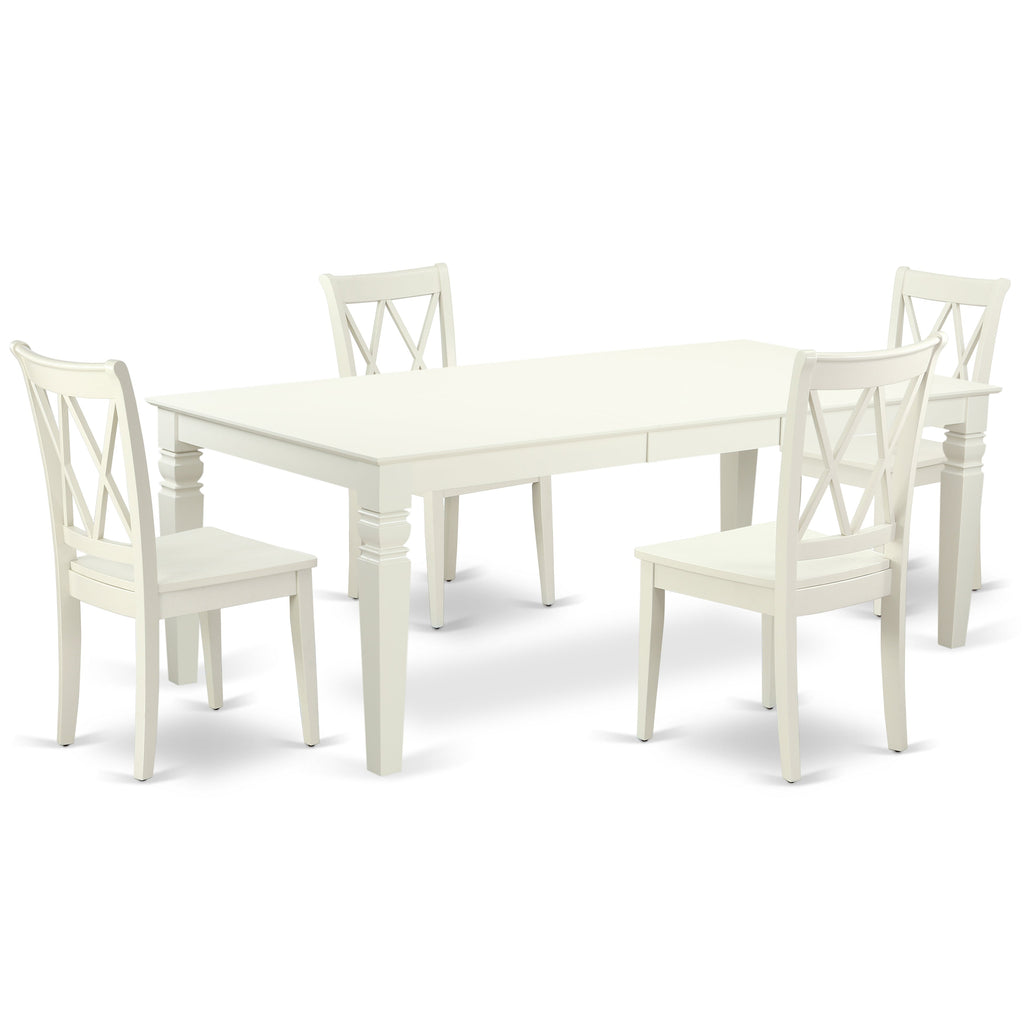 East West Furniture LGCL5-LWH-W 5 Piece Dining Table Set for 4 Includes a Rectangle Kitchen Table with Butterfly Leaf and 4 Kitchen Dining Chairs