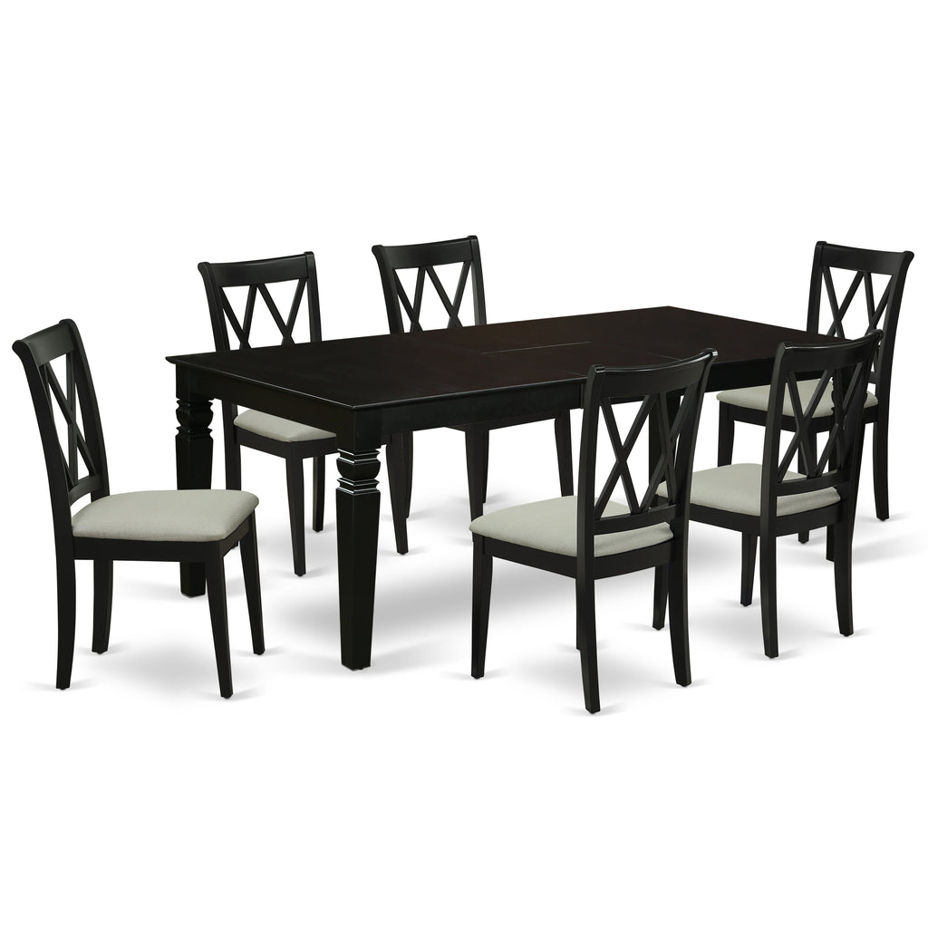 East West Furniture LGCL7-BLK-C 7 Piece Kitchen Table & Chairs Set Consist of a Rectangle Butterfly Leaf Dining Table and 6 Linen Fabric Upholstered Chairs