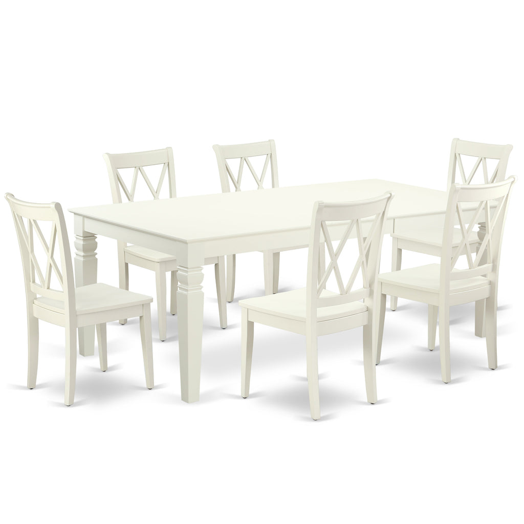 Juego de comedor East West Furniture LGCL7-LWH-W de 7 piezas compuesto por una mesa de comedor rectangular con hojas de mariposa y 6 sillas de cocina.