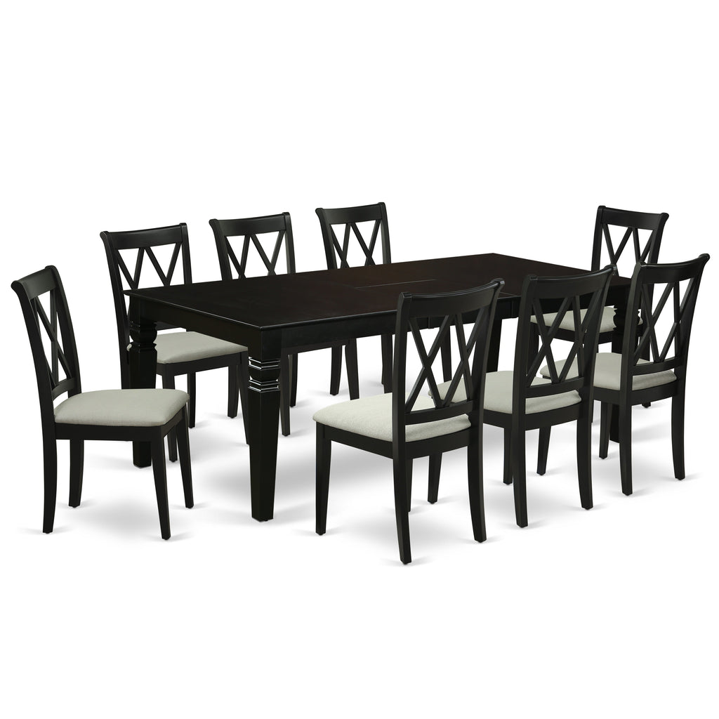 East West Furniture LGCL9-BLK-C 9 Piece Dining Room Table Set Includes a Rectangle Kitchen Table with Butterfly Leaf and 8 Linen Fabric Upholstered Dining Chairs