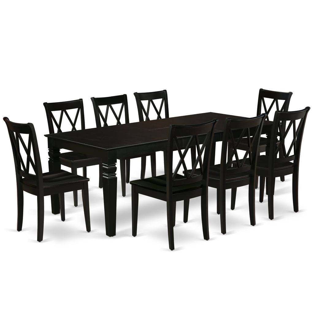 East West Furniture LGCL9-BLK-W 9 Piece Dining Room Table Set Includes a Rectangle Kitchen Table with Butterfly Leaf and 8 Dining Chairs