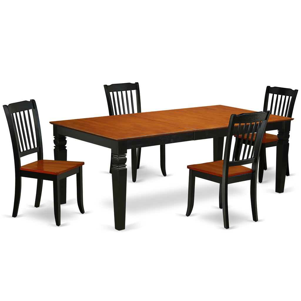 El juego de mesa de comedor moderno de 5 piezas East West Furniture LGDA5-BCH-W incluye una mesa rectangular de madera con diseño de hojas de mariposa y 4 sillas de comedor.