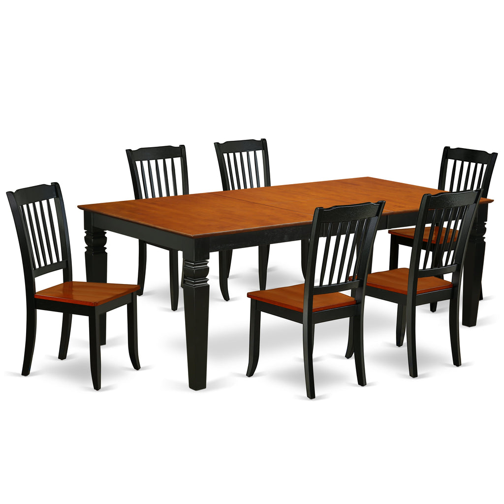 Juego de comedor de 7 piezas East West Furniture LGDA7-BCH-W compuesto por una mesa rectangular de madera con diseño de hojas de mariposa y 6 sillas de comedor de cocina.