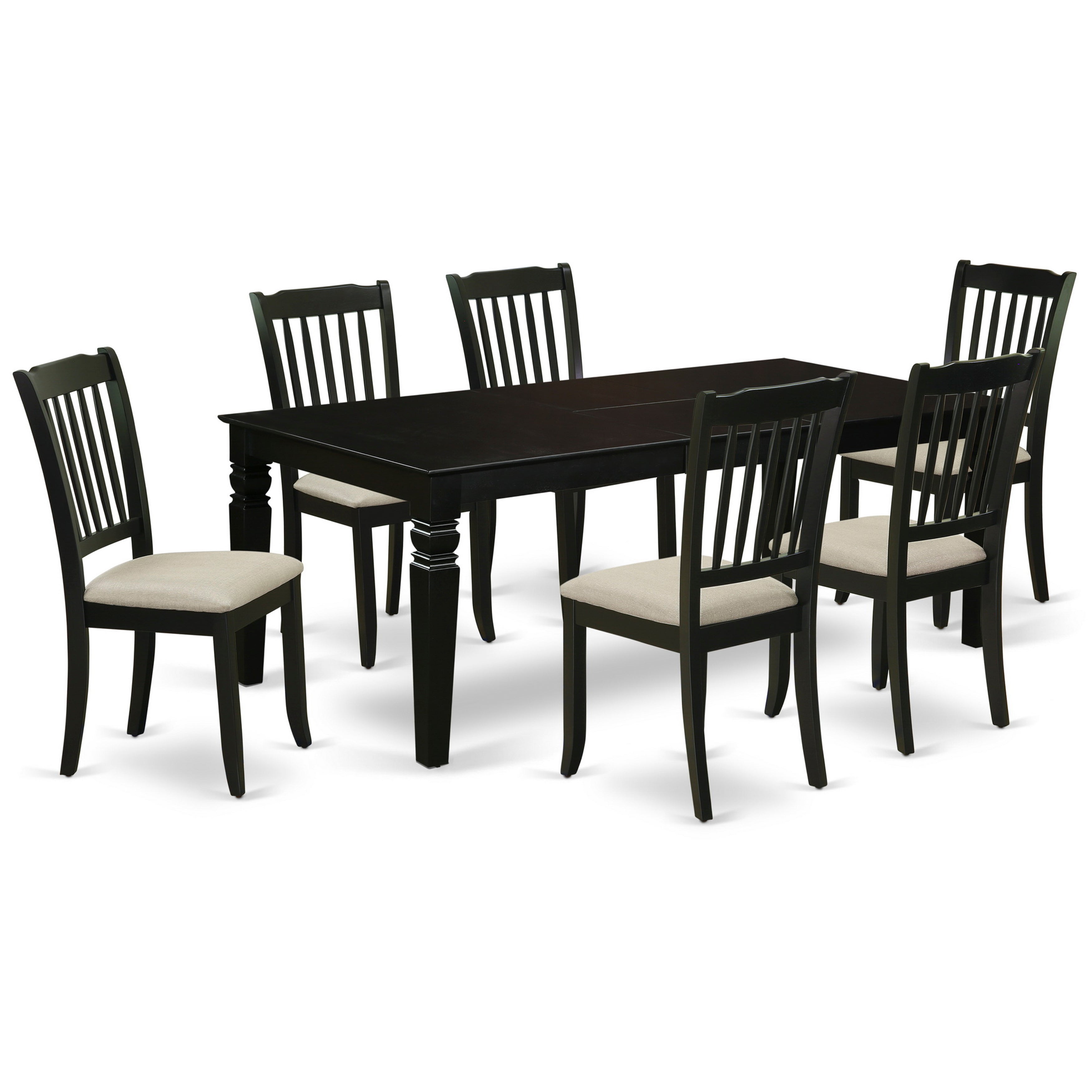 Juego de mesa de comedor moderna East West Furniture LGDA7-BLK-C de 7 piezas. Incluye una mesa rectangular de madera con diseño de hojas de mariposa y 6 sillas de comedor de cocina de tela de lino.