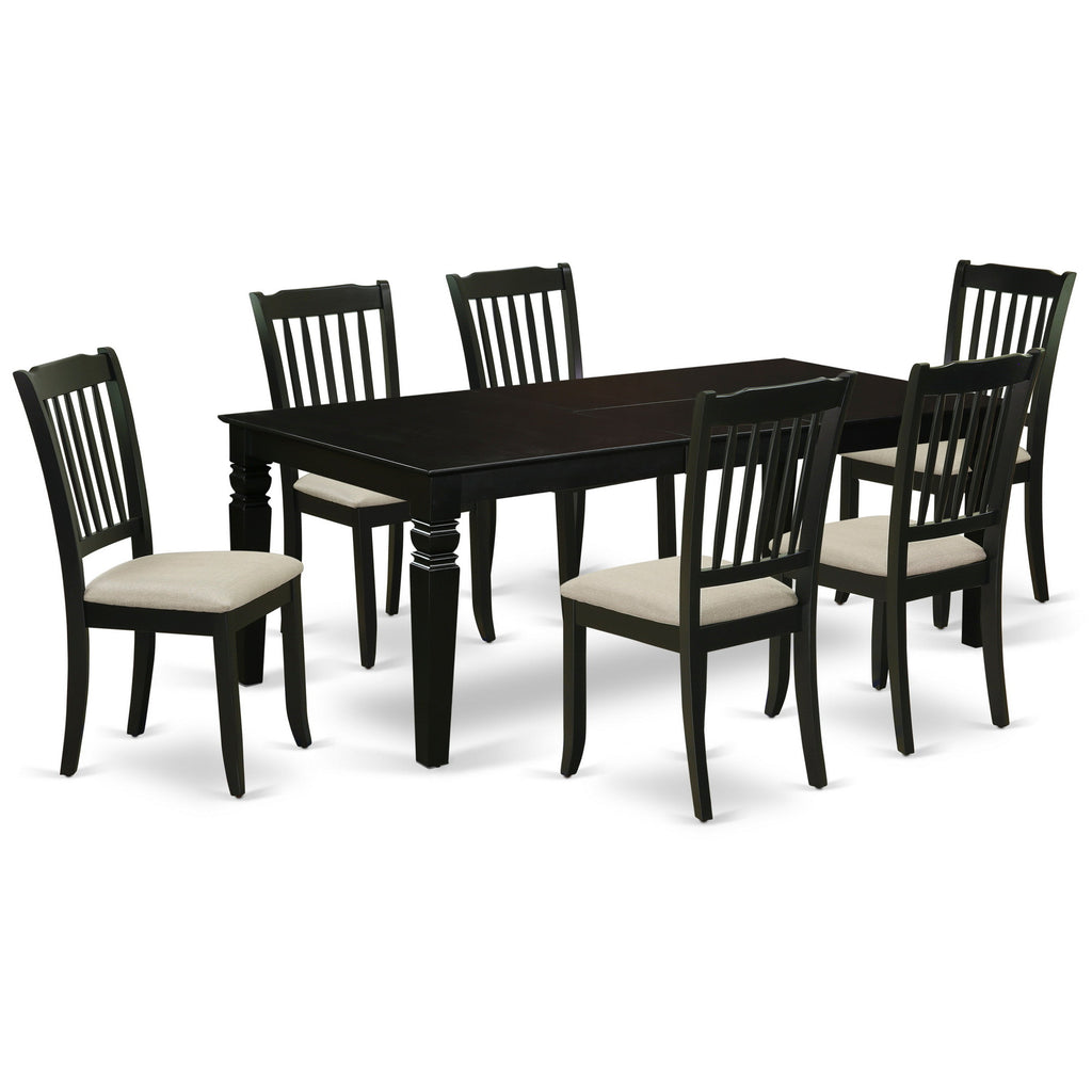 East West Furniture LGDA7-BLK-C 7 Piece Modern Dining Table Set Consist of a Rectangle Wooden Table with Butterfly Leaf and 6 Linen Fabric Kitchen Dining Chairs