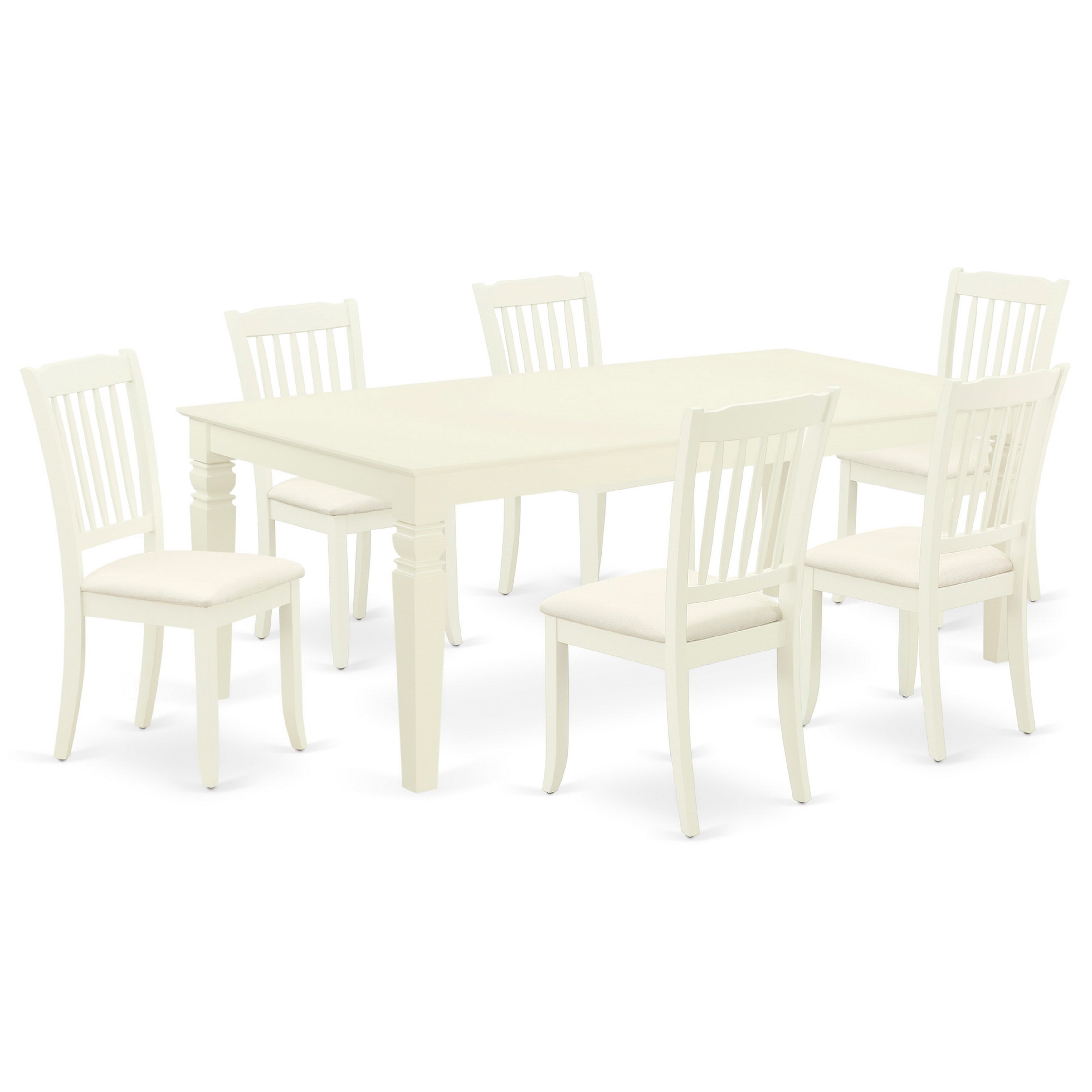 Juego de mesa de comedor moderna East West Furniture LGDA7-LWH-C de 7 piezas. Incluye una mesa rectangular de madera con diseño de hojas de mariposa y 6 sillas de comedor de tela de lino.