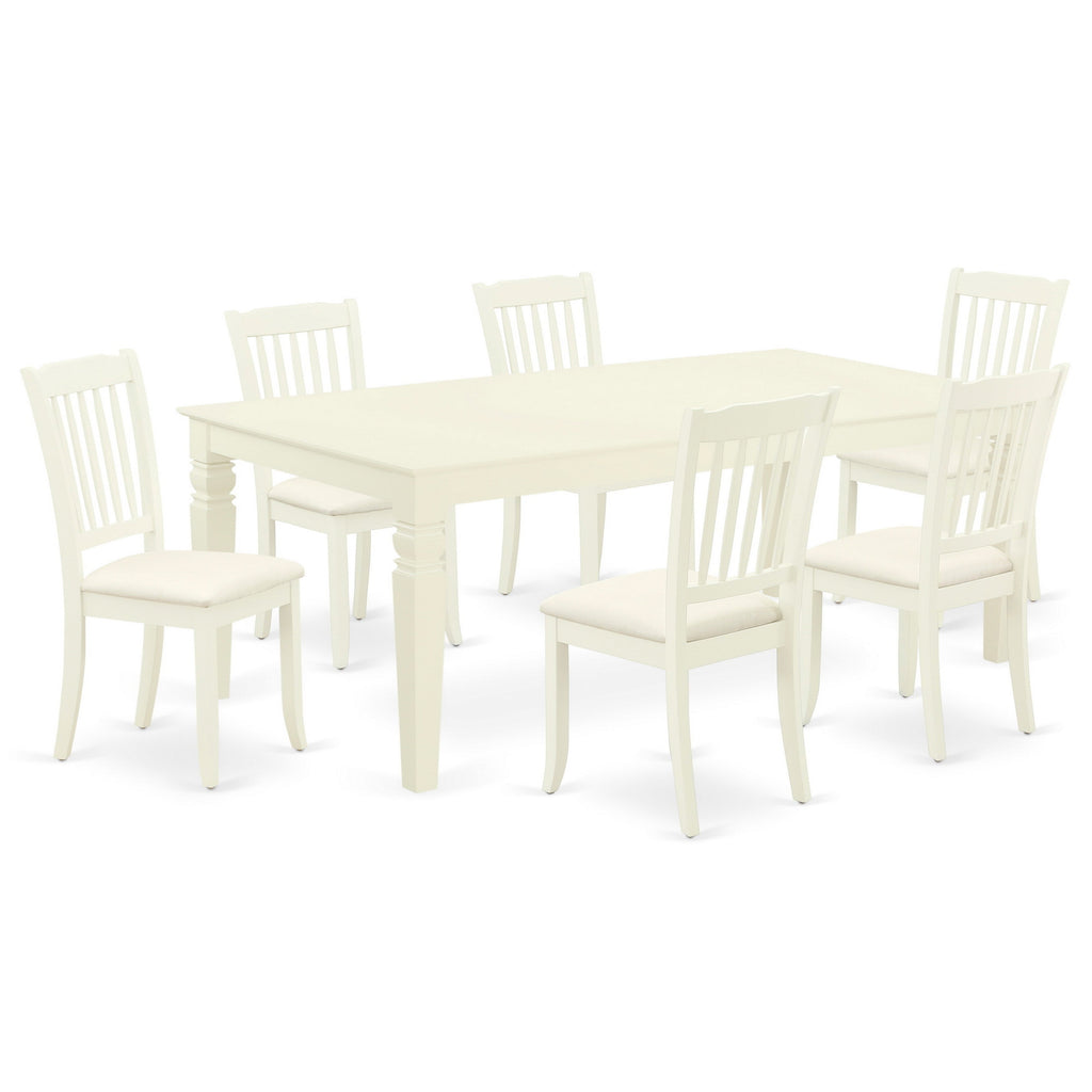 East West Furniture LGDA7-LWH-C 7 Piece Modern Dining Table Set Consist of a Rectangle Wooden Table with Butterfly Leaf and 6 Linen Fabric Dining Room Chairs