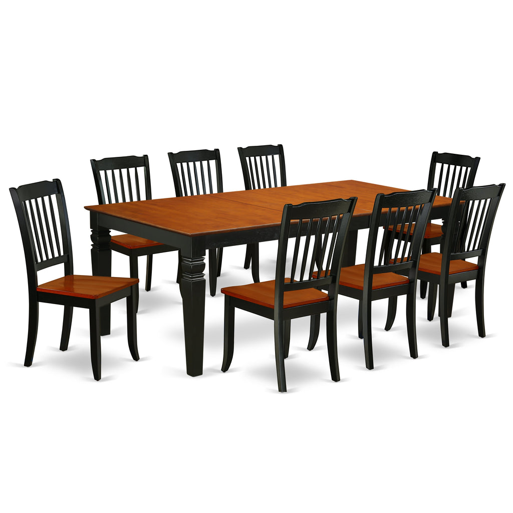 El juego de comedor East West Furniture LGDA9-BCH-W de 9 piezas incluye una mesa de cocina rectangular con diseño de hojas de mariposa y 8 sillas de comedor.