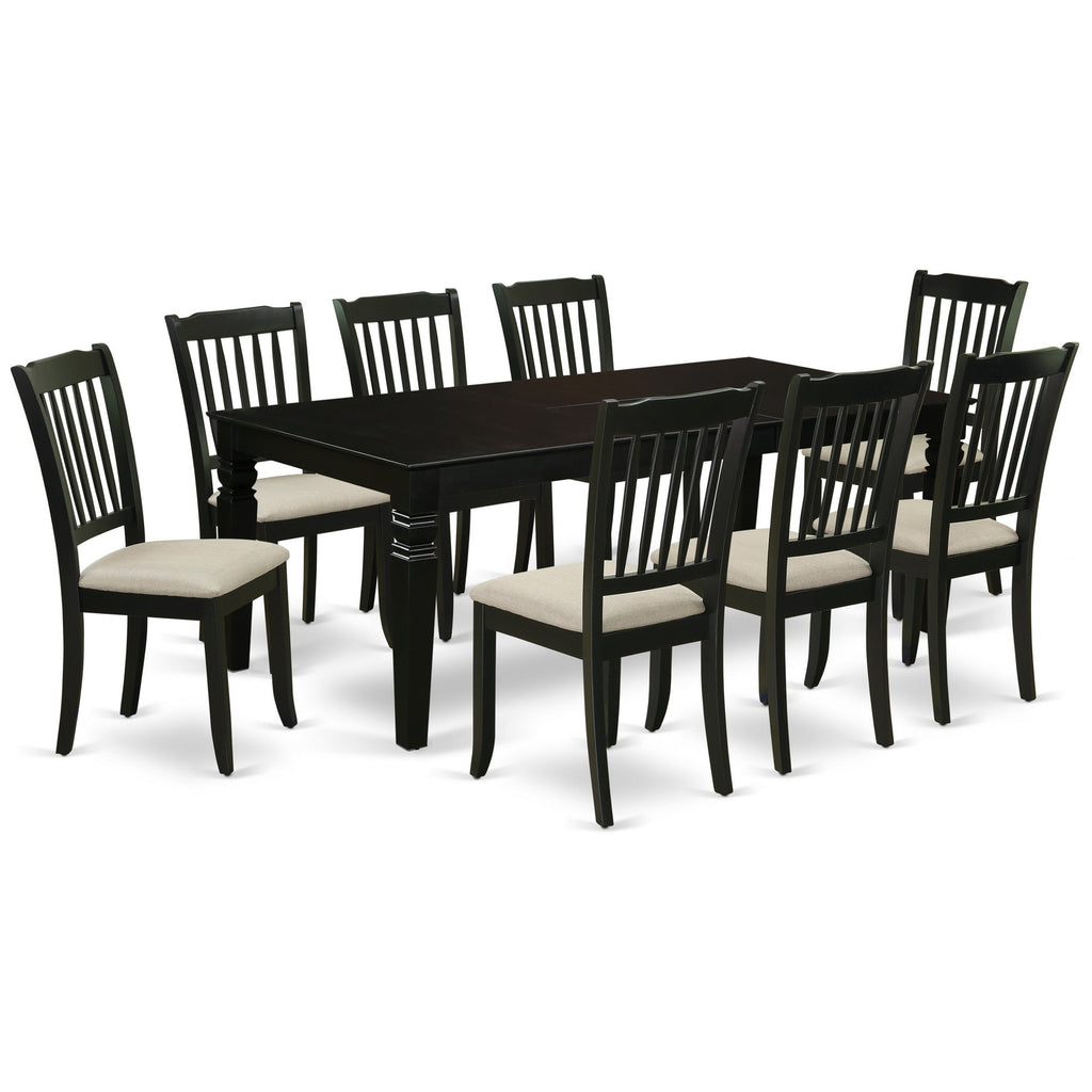 East West Furniture LGDA9-BLK-C 9 Piece Dining Room Table Set Includes a Rectangle Kitchen Table with Butterfly Leaf and 8 Linen Fabric Upholstered Dining Chairs