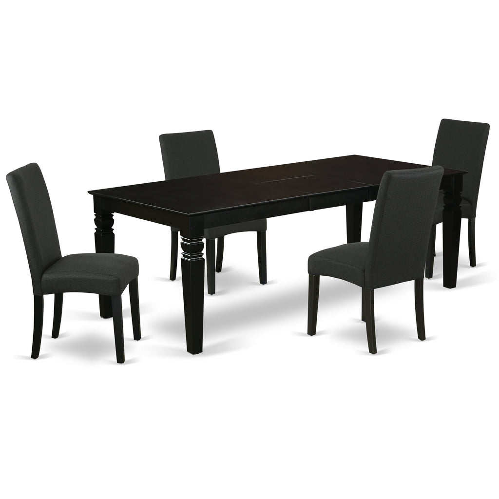 East West Furniture LGDR5-BLK-24 5 Piece Dining Set Includes a Rectangle Dining Room Table with Butterfly Leaf and 4 Black Color Linen Fabric Upholstered Chairs
