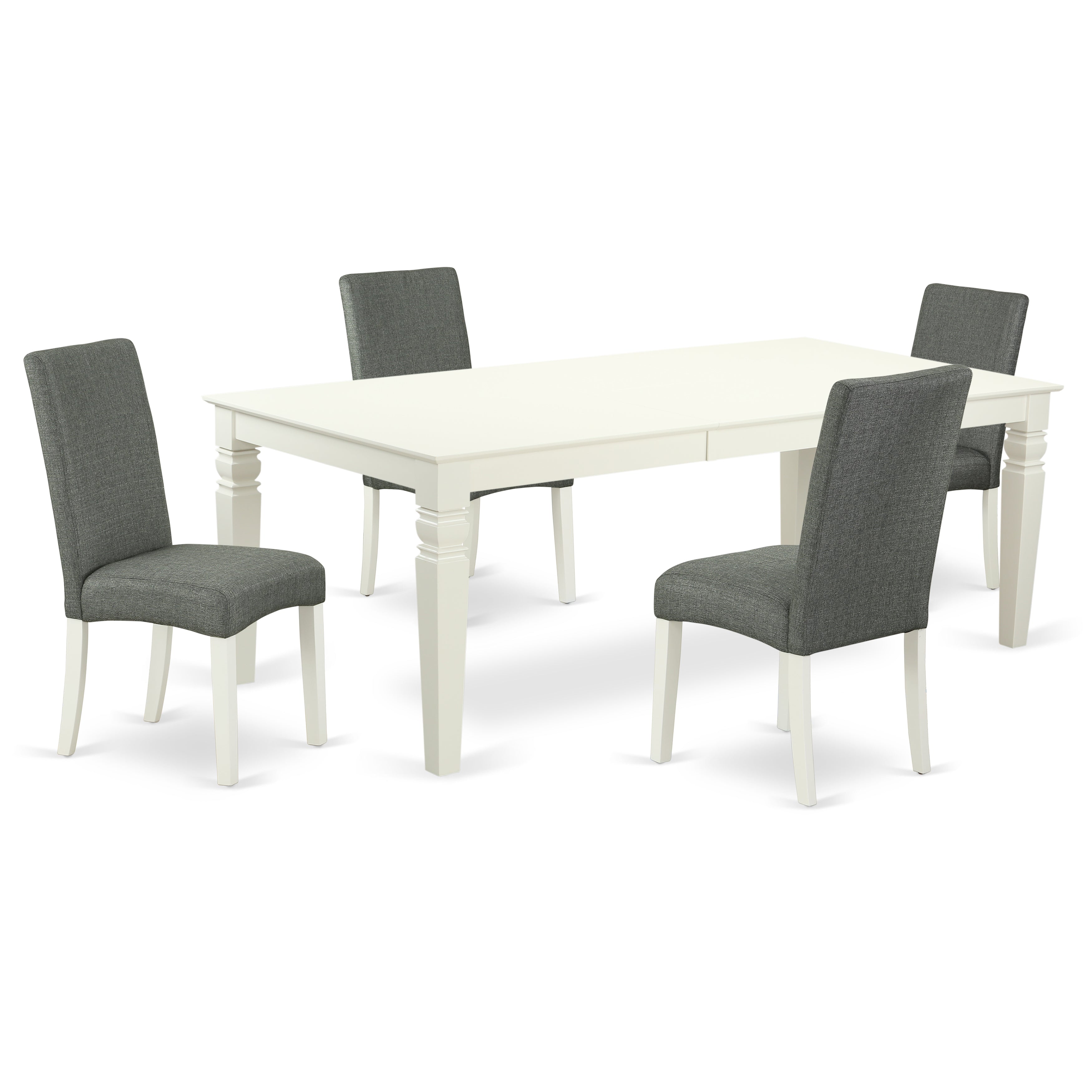 Juego de mesa de cocina East West Furniture LGDR5-LWH-07 de 5 piezas para 4 personas. Incluye una mesa de comedor rectangular con hojas de mariposa y 4 sillas tapizadas en tela de lino gris.