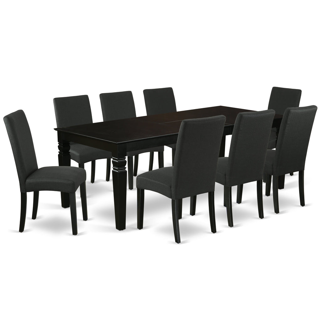 East West Furniture LGDR9-BLK-24 9 Piece Dining Room Set Includes a Rectangle Kitchen Table with Butterfly Leaf and 8 Black Color Linen Fabric Upholstered Chairs