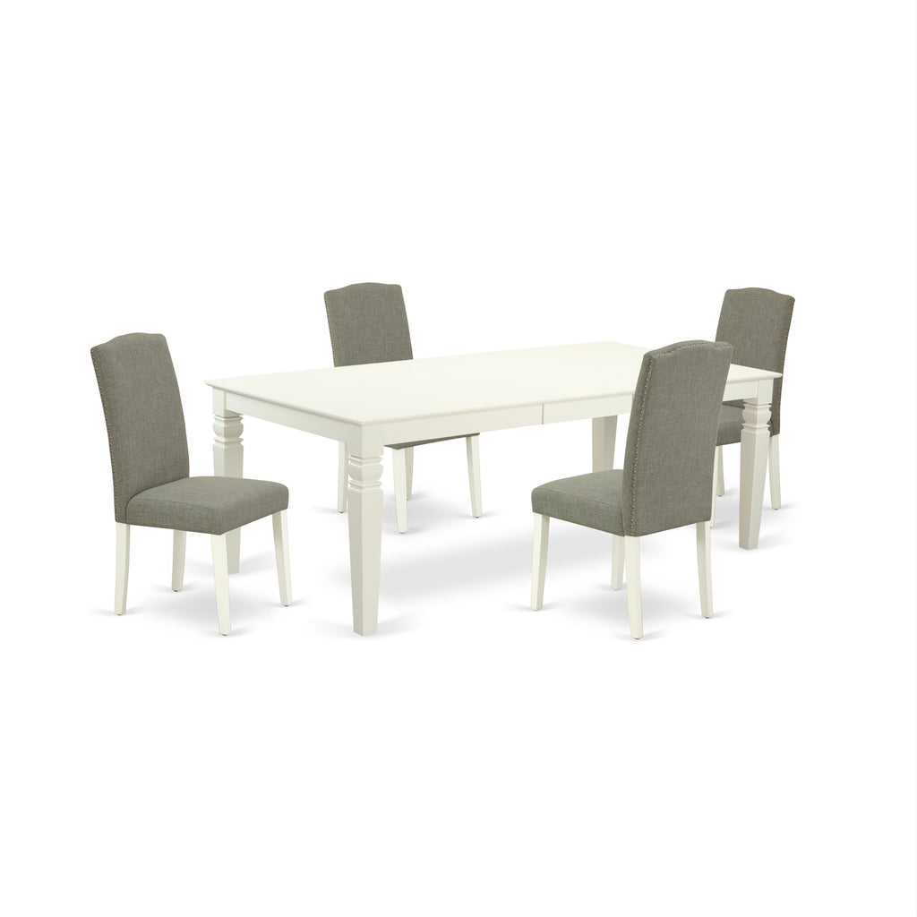 East West Furniture LGEN5-LWH-06 5 Piece Dining Set Includes a Rectangle Dining Room Table with Butterfly Leaf and 4 Dark Shitake Linen Fabric Upholstered Chairs
