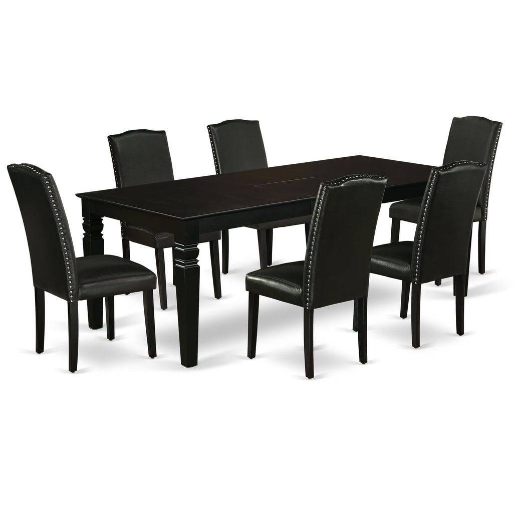 East West Furniture LGEN7-BLK-69 7 Piece Dining Room Furniture Set Consist of a Rectangle Wooden Table with Butterfly Leaf and 6 Black Faux Leather Parson Chairs