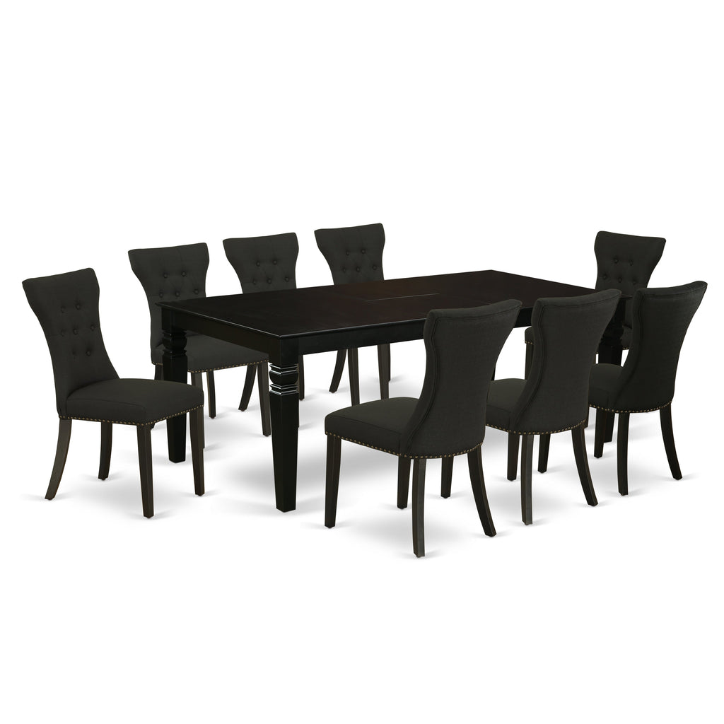 East West Furniture LGGA9-BLK-24 9 Piece Dining Table Set Includes a Rectangle Dining Room Table with Butterfly Leaf and 8 Black Linen Fabric Upholstered Chairs