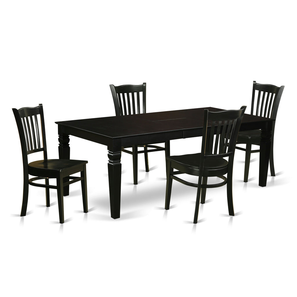 El juego de comedor de 5 piezas East West Furniture LGGR5-BLK-W incluye una mesa de cocina rectangular con diseño de hojas de mariposa y 4 sillas de comedor.