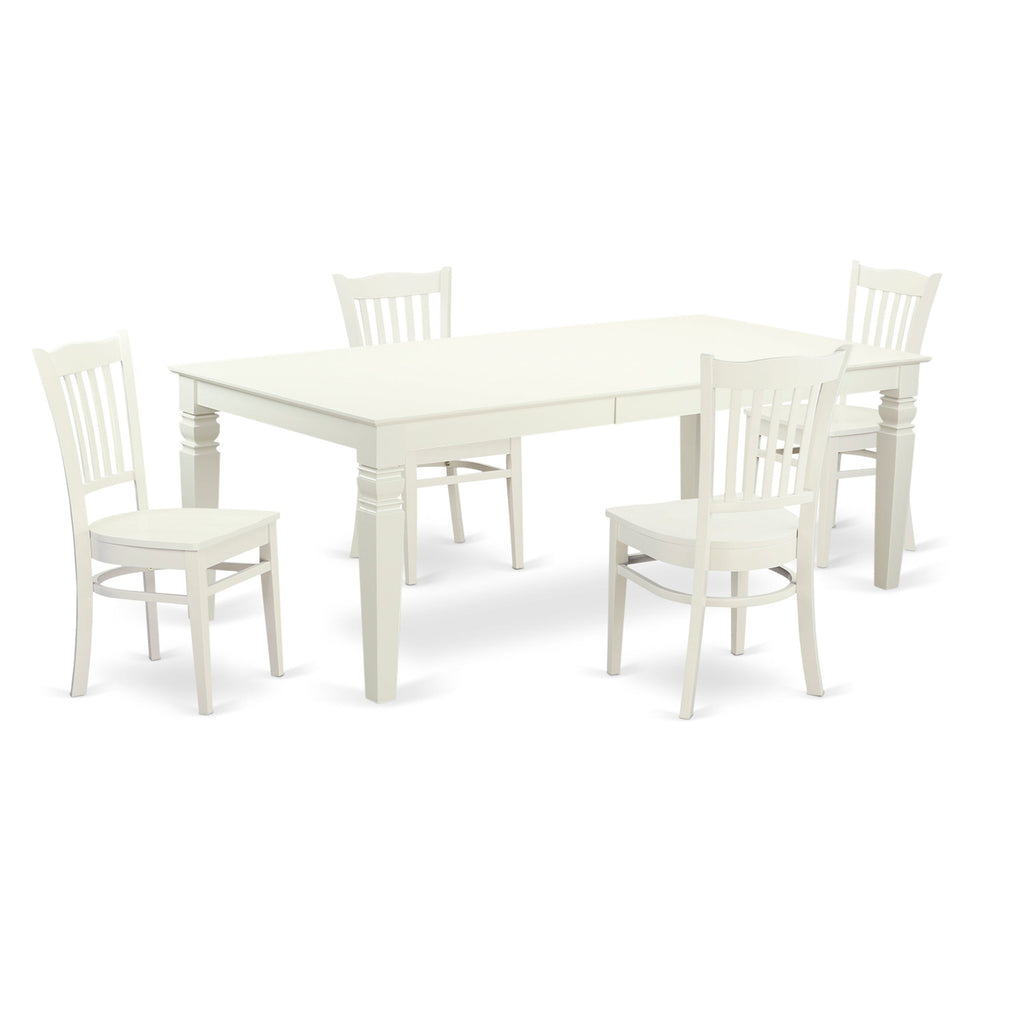 East West Furniture LGGR5-LWH-W 5 Piece Dining Room Table Set Includes a Rectangle Wooden Table with Butterfly Leaf and 4 Kitchen Dining Chairs