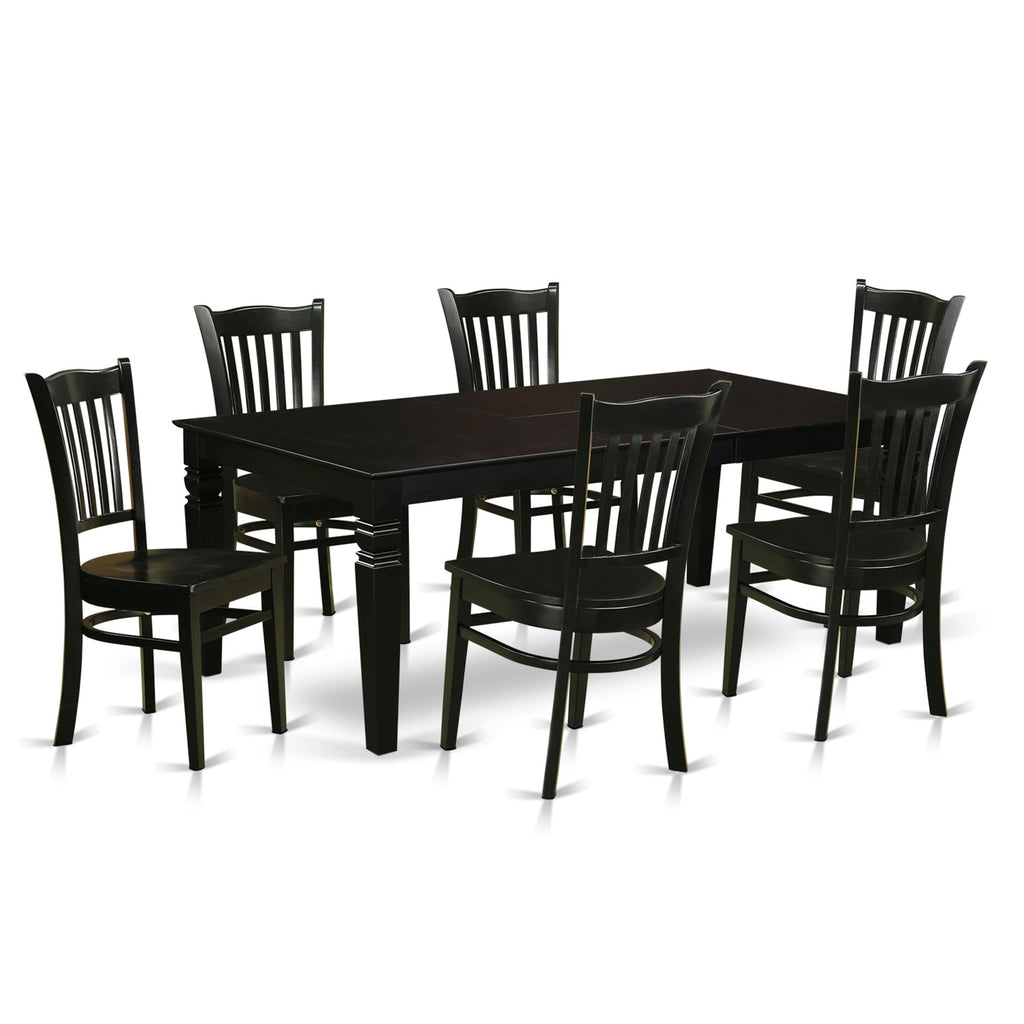 East West Furniture LGGR7-BLK-W 7 Piece Dining Room Table Set Consist of a Rectangle Kitchen Table with Butterfly Leaf and 6 Dining Chairs