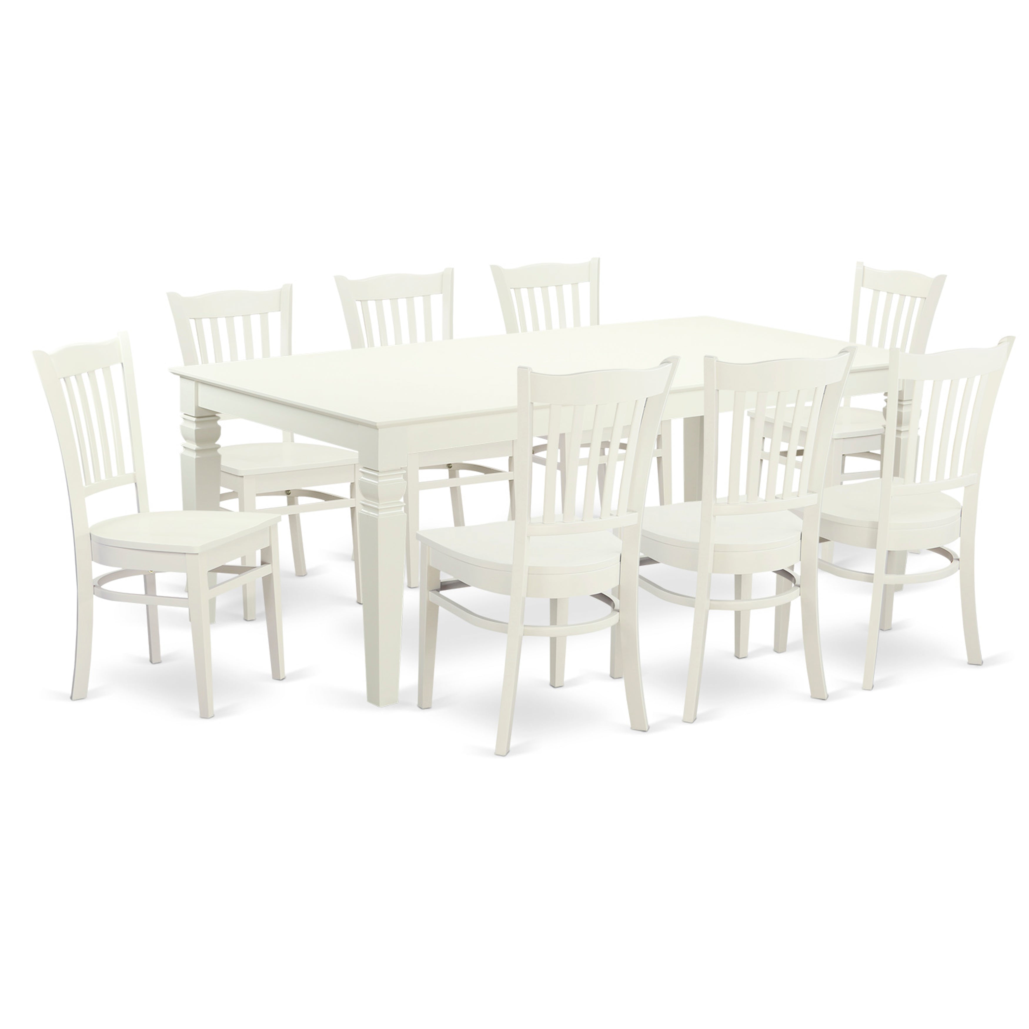 LGGR9-LWH-W 9 Pc Dinette set with a Dining Table and 8 Kitchen Chairs in Linen White