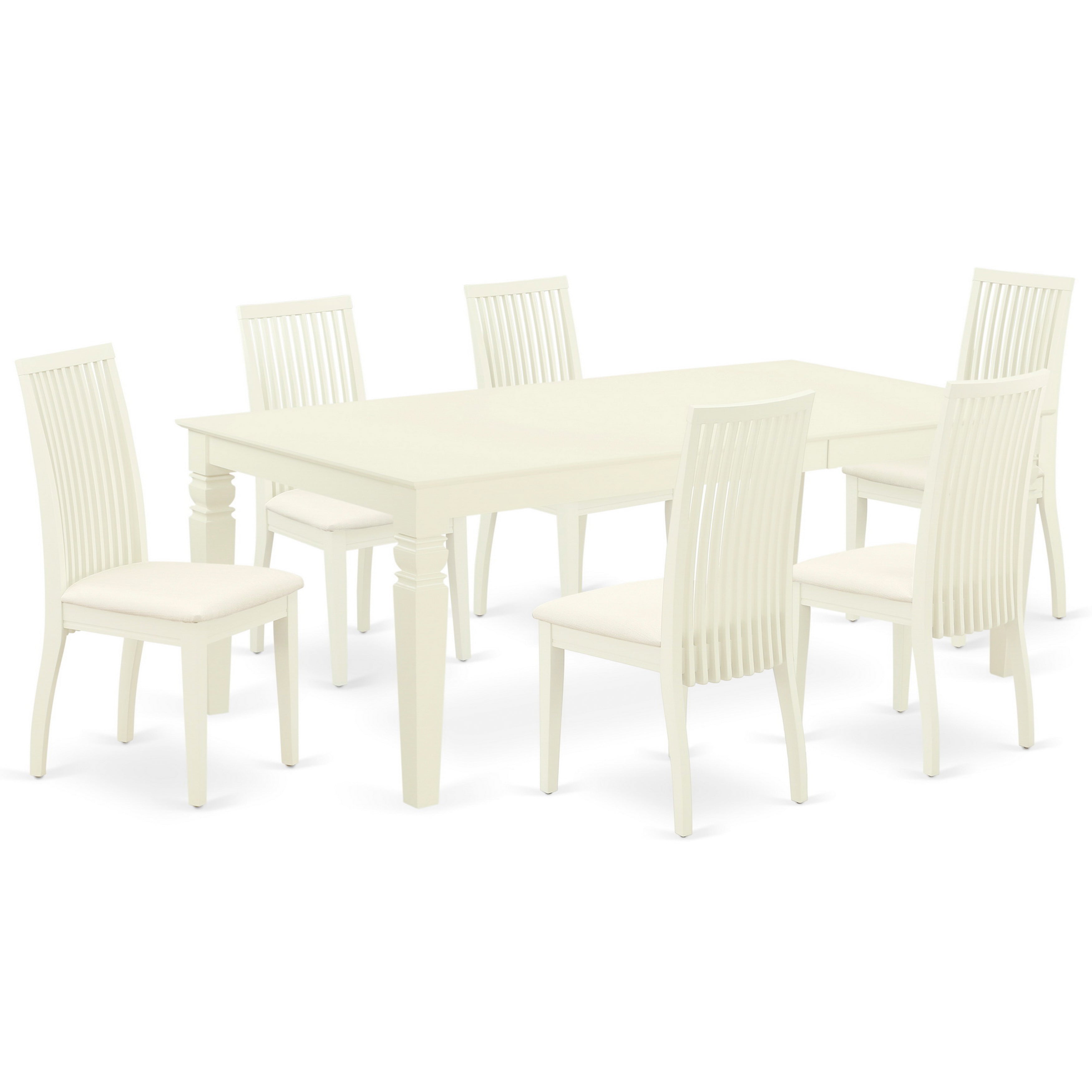 LGIP7-LWH-C 7Pc Dinette Set Includes a Rectangular Kitchen Table with Butterfly Leaf and Six Linen Seat Dining Chairs, Linen White Finish