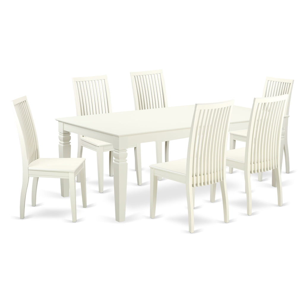 East West Furniture LGIP7-LWH-W 7 Piece Dining Set Consist of a Rectangle Dining Room Table with Butterfly Leaf and 6 Wood Seat Chairs
