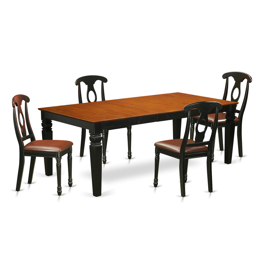 East West Furniture LGKE5-BCH-LC 5 Piece Dinette Set for 4 Includes a Rectangle Dining Room Table with Butterfly Leaf and 4 Faux Leather Kitchen Dining Chairs