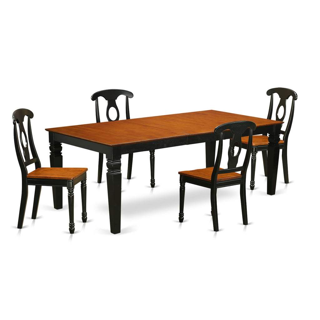 East West Furniture LGKE5-BCH-W 5 Piece Dining Room Furniture Set Includes a Rectangle Wooden Table with Butterfly Leaf and 4 Kitchen Dining Chairs