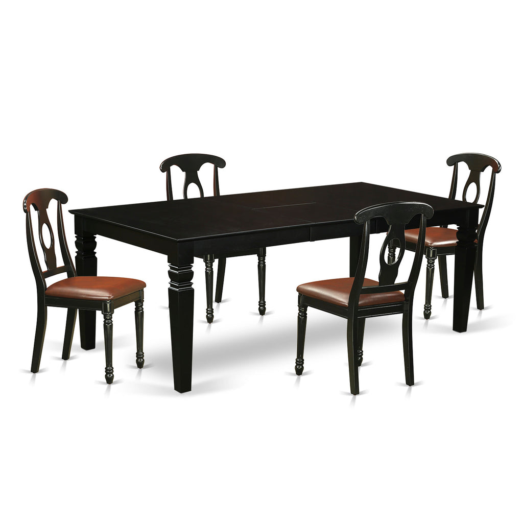 East West Furniture LGKE5-BLK-LC 5 Piece Dining Set Includes a Rectangle Dining Table with Butterfly Leaf and 4 Faux Leather Kitchen Room Chairs