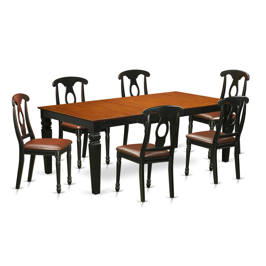 East West Furniture LGKE7-BCH-LC 7 Piece Dining Room Table Set Consist of a Rectangle Kitchen Table with Butterfly Leaf and 6 Faux Leather Upholstered Chairs