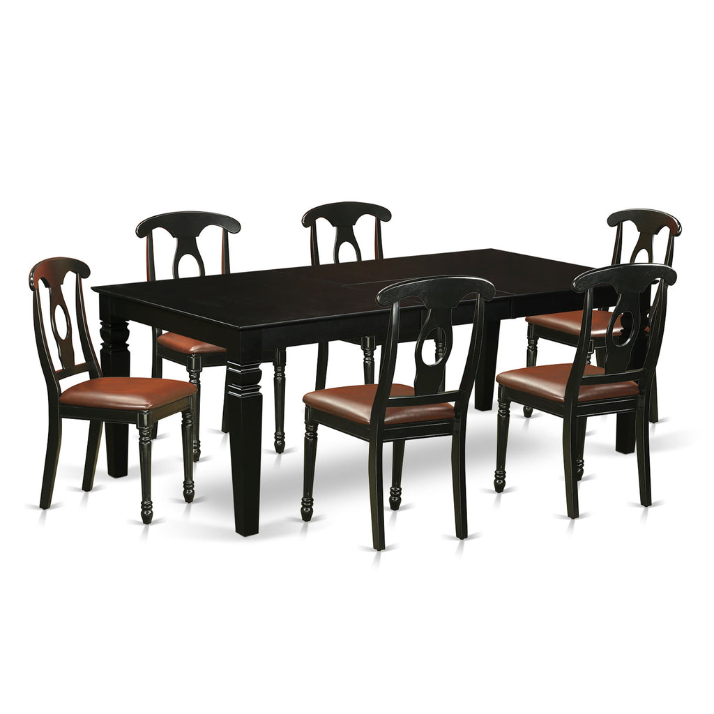 East West Furniture LGKE7-BLK-LC 7 Piece Modern Dining Table Set Consist of a Rectangle Wooden Table with Butterfly Leaf and 6 Faux Leather Dining Room Chairs