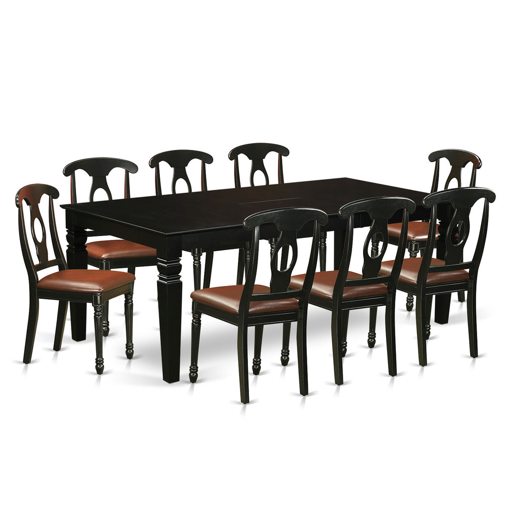 East West Furniture LGKE9-BLK-LC 9 Piece Dining Room Set Includes a Rectangle Kitchen Table with Butterfly Leaf and 8 Faux Leather Upholstered Dining Chairs