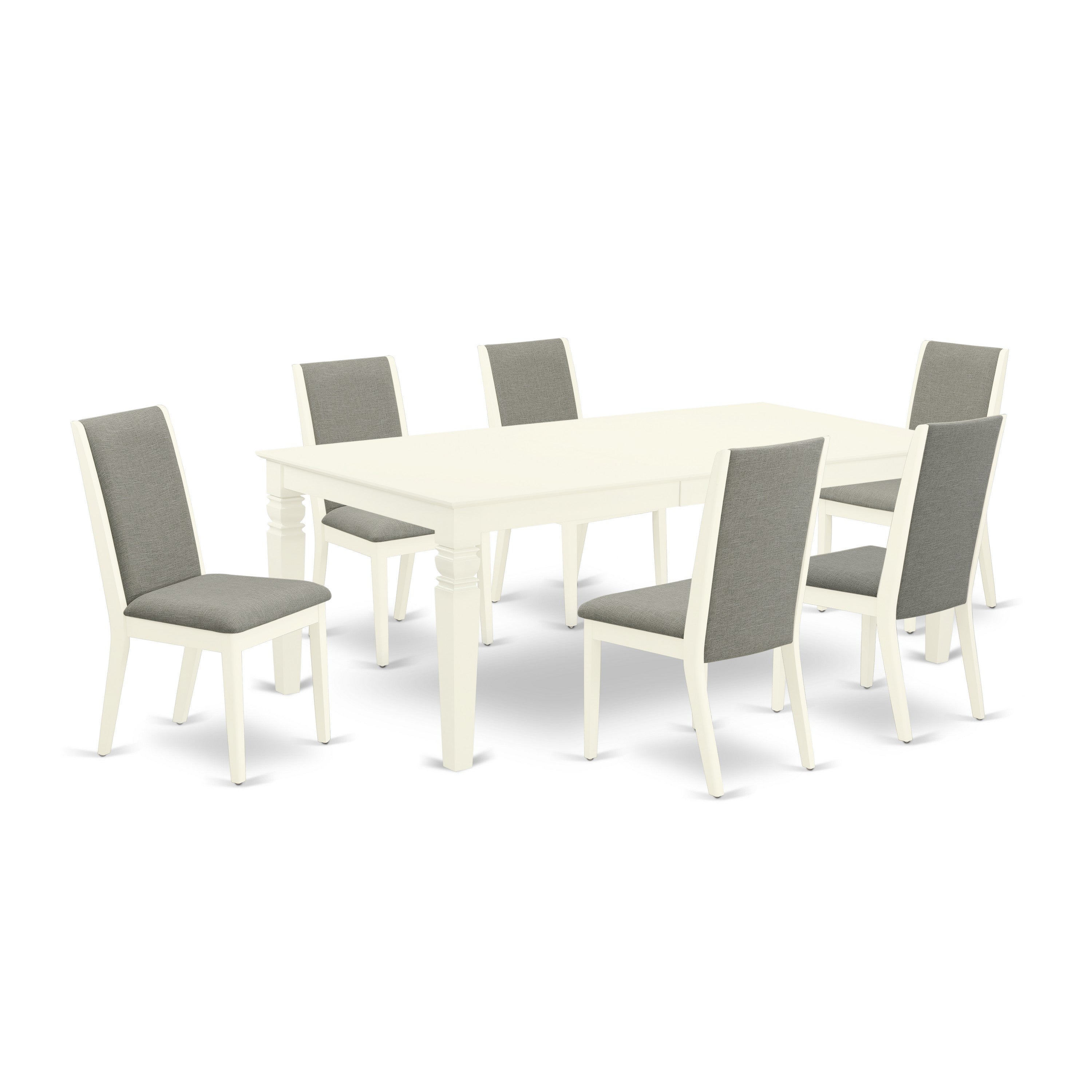 LGLA7-LWH-06 7-Piece rectangular dining table set- 6 dining room chairs and butterfly leaf table solid wood frame -High back & Linen White Finish