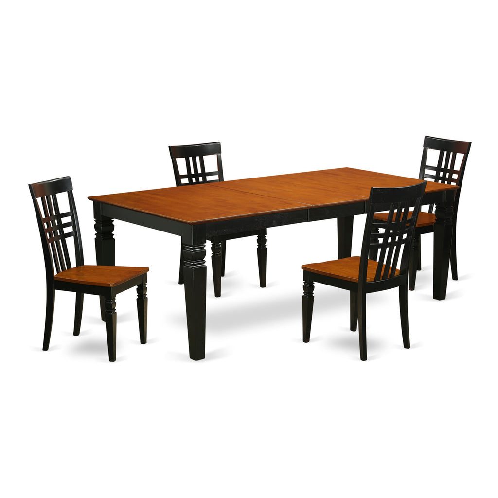 East West Furniture LGLG5-BCH-W 5 Piece Dining Room Furniture Set Includes a Rectangle Wooden Table with Butterfly Leaf and 4 Kitchen Dining Chairs