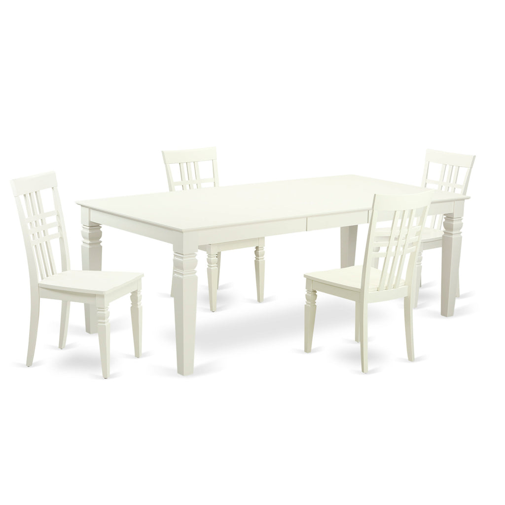 Juego de comedor de 5 piezas East West Furniture LGLG5-LWH-W. Incluye una mesa de comedor rectangular con hojas de mariposa y 4 sillas de cocina.